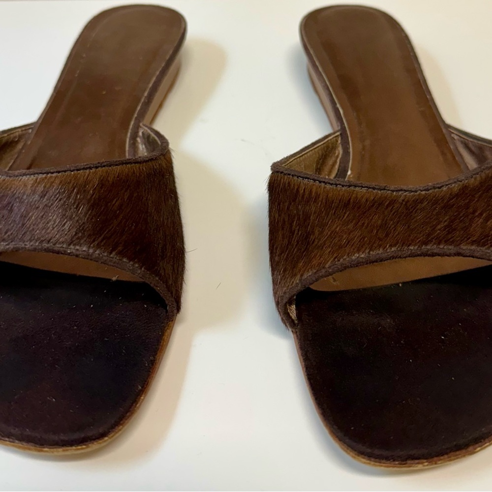 Caribbean Joe Brown Pony Hair Slide Sandals